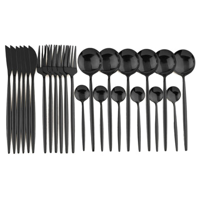 Sleek Black Stainless Steel Dinnerware Set